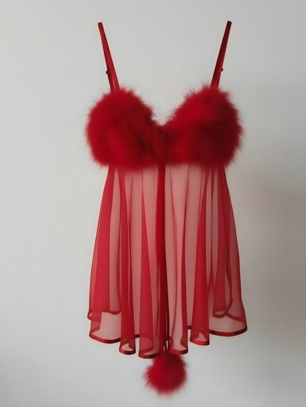 Rare INNER MOST Red Sheer Babydoll Lingerie W/Satin & Feather Accents.Size Small